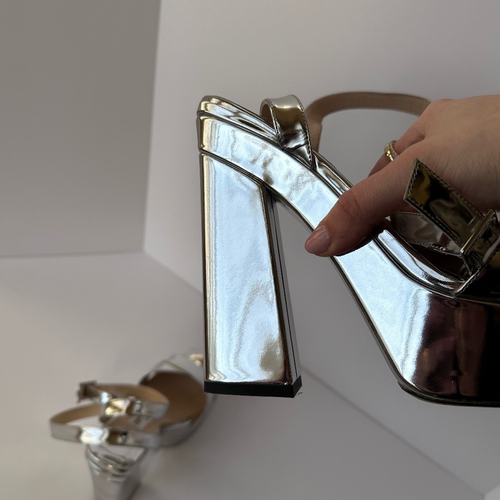 Jimmy Choo Gaia 140 Mirrored Leather Platform Sandals - Picture 4 of 14